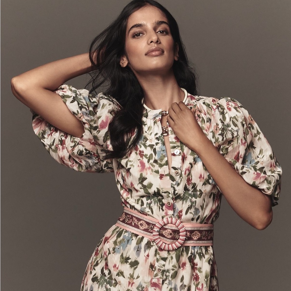 FARM Rio Floral Dress with Pink and Green Accents